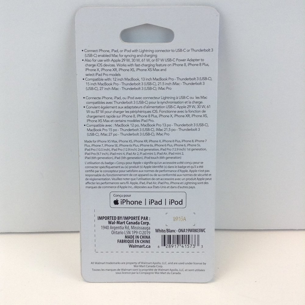 onn Charge & Sync Cable Lightning to USB C Connector for iPhone, iPad, iPod NEW - Picture 3 of 4